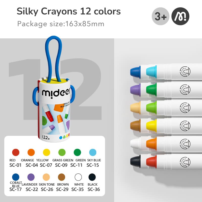 Mideer - Silky Quick - Dry Crayons - Colorful Bucket 12 Colors - View 1
