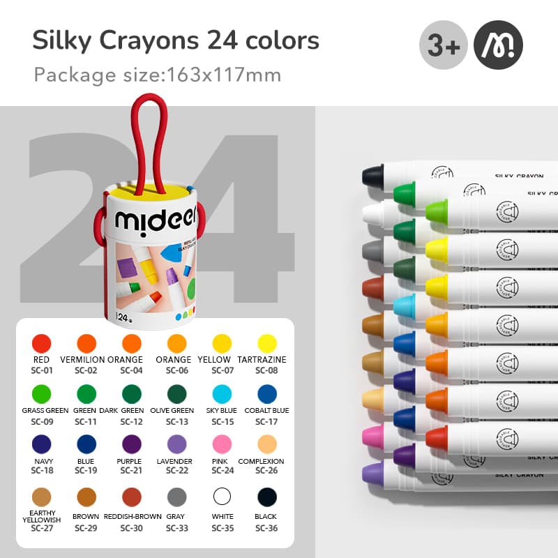 Mideer - Silky Quick - Dry Crayons - Colorful Bucket 24 Colors - View 1
