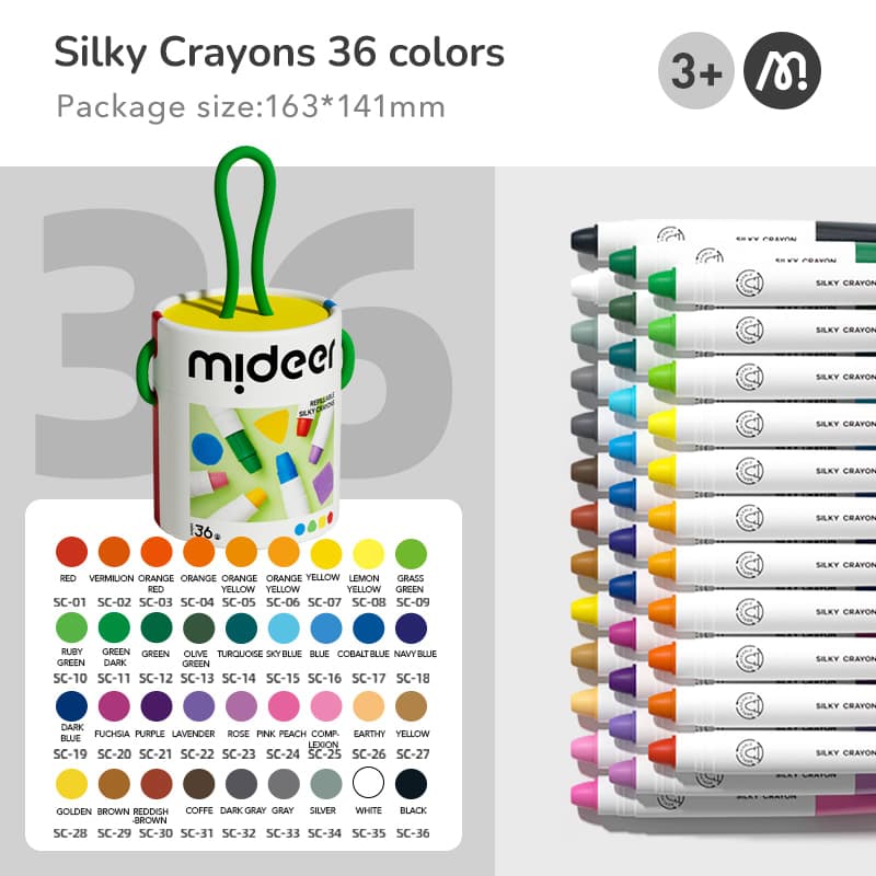 Mideer - Silky Quick - Dry Crayons - Colorful Bucket 36 Colors - View 1