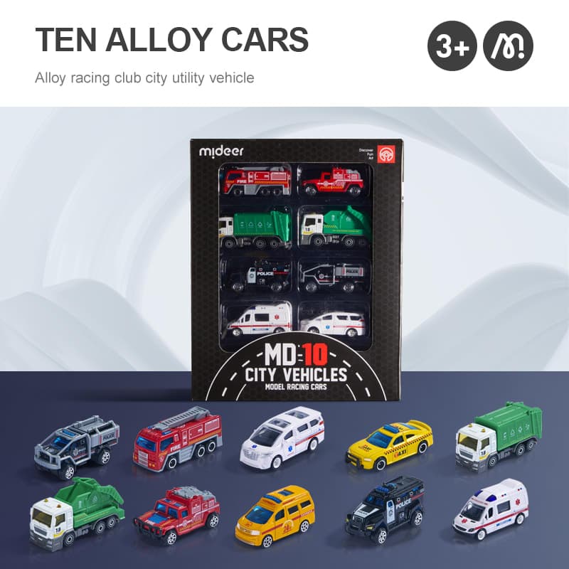 Mideer - Alloy Racing Cars - City Vehicles 10Pcs - View 1