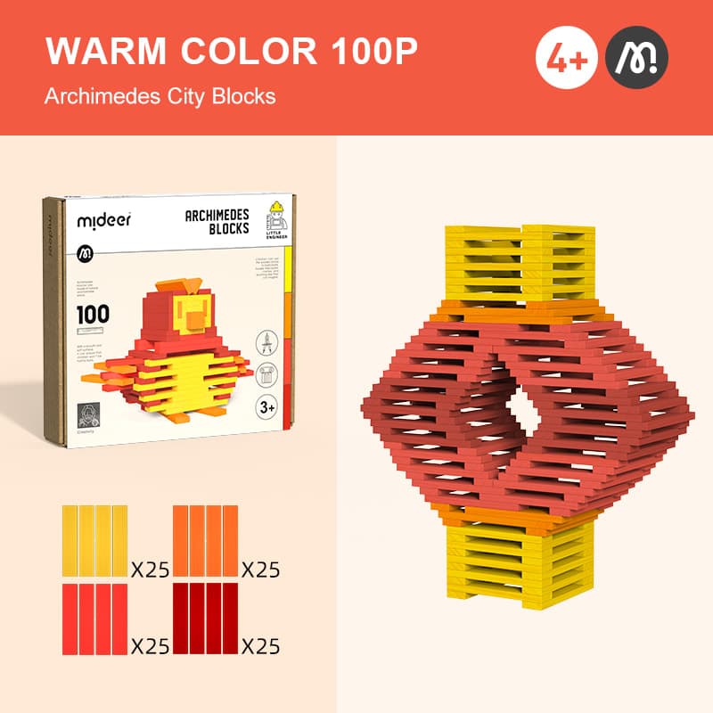 Mideer - Archimedes Blocks - Warm Color 100Pcs - View 1