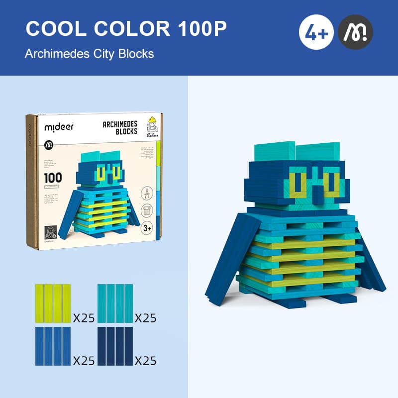 Mideer - Archimedes Blocks - Cool Color 100Pcs - View 1
