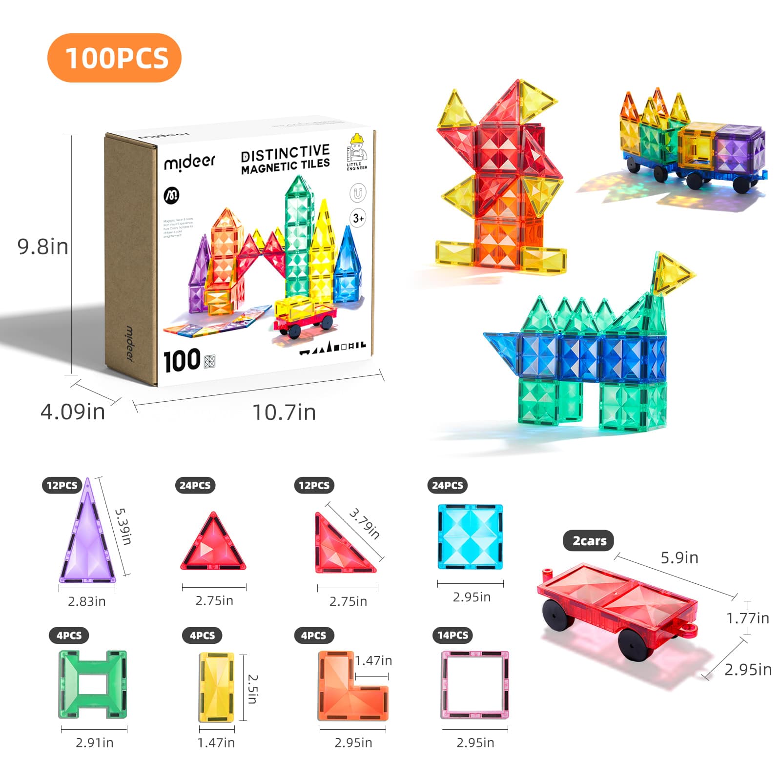 Mideer - Colorful Magnetic Tiles - 100Pcs - View 1