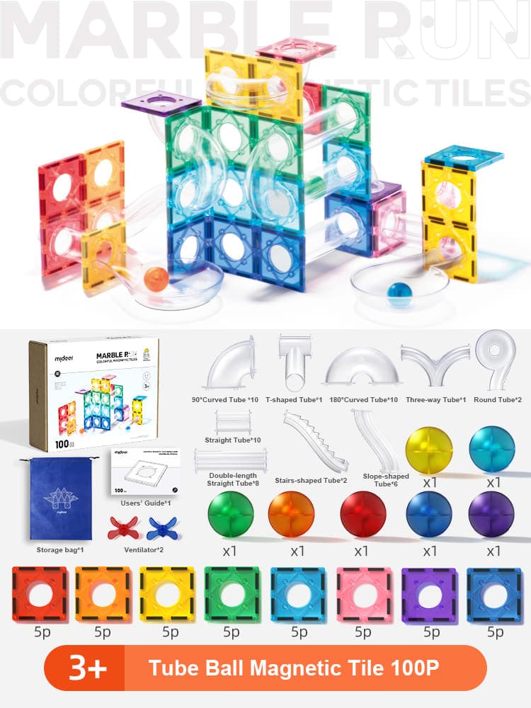 Mideer - Colorful Magnetic Tiles - Marble Run 100Pcs - View 1