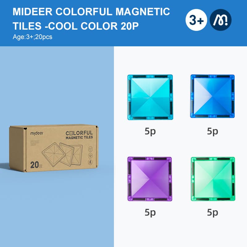 Mideer - Colorful Magnetic Tiles - Cool Color 20Pcs - View 1