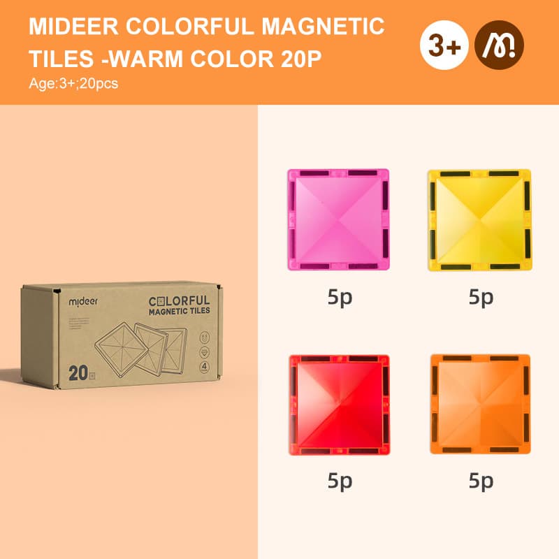 Mideer - Colorful Magnetic Tiles - Warm Color 20Pcs - View 1