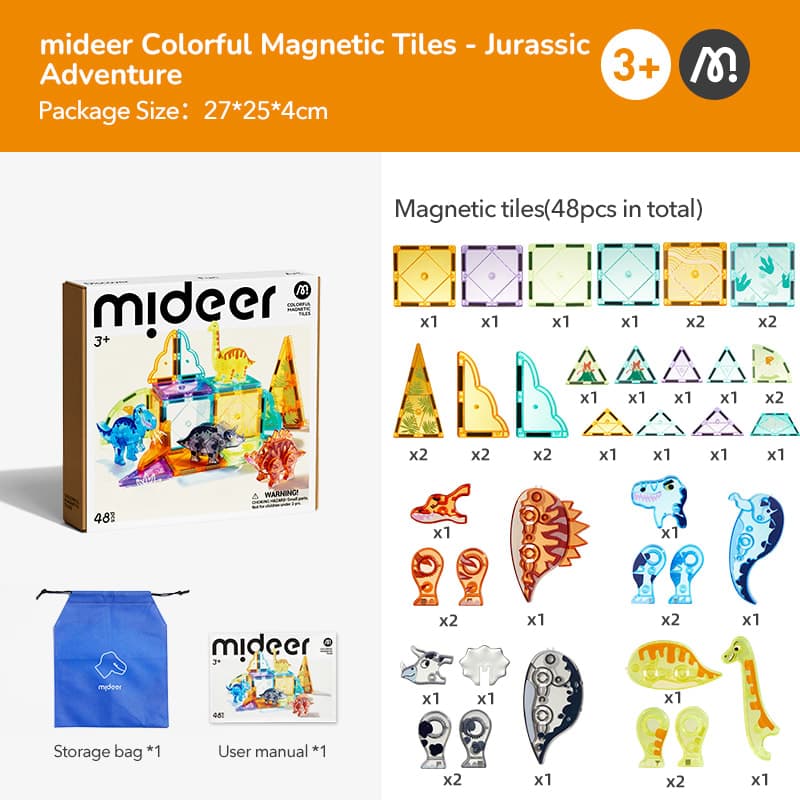 Mideer - Colorful Magnetic Tiles - Jurassic Adventure 48P - View 1