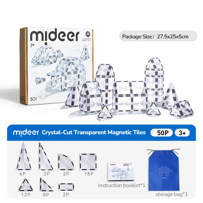 Mideer Diamond-Cut Transparent Magnetic Tiles - 50pcs - View 1