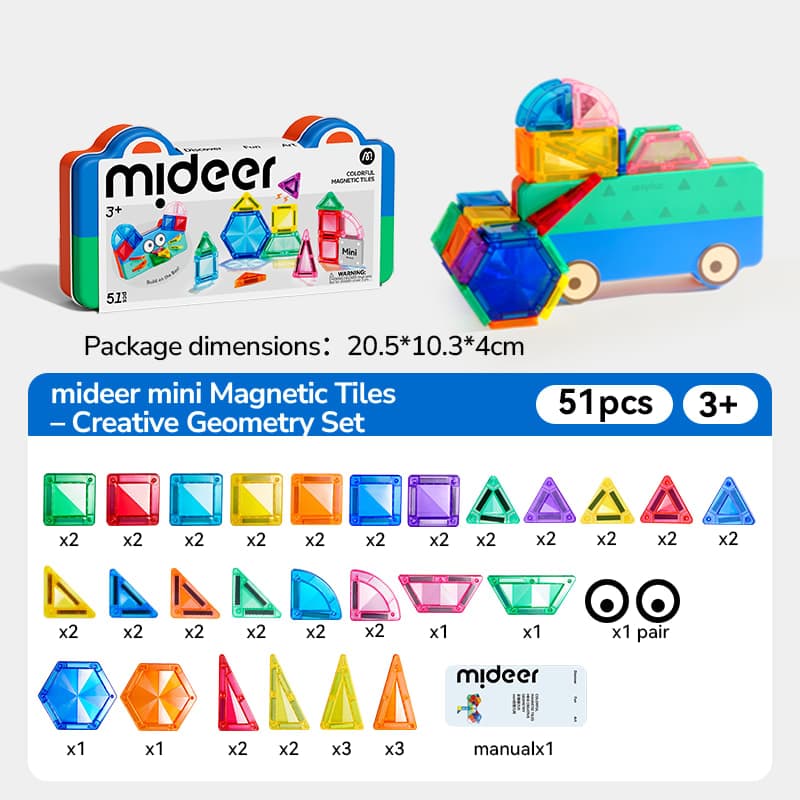 Mideer Colorful Magnetic Tiles - Mini Creative Geometry 51pcs - View 1