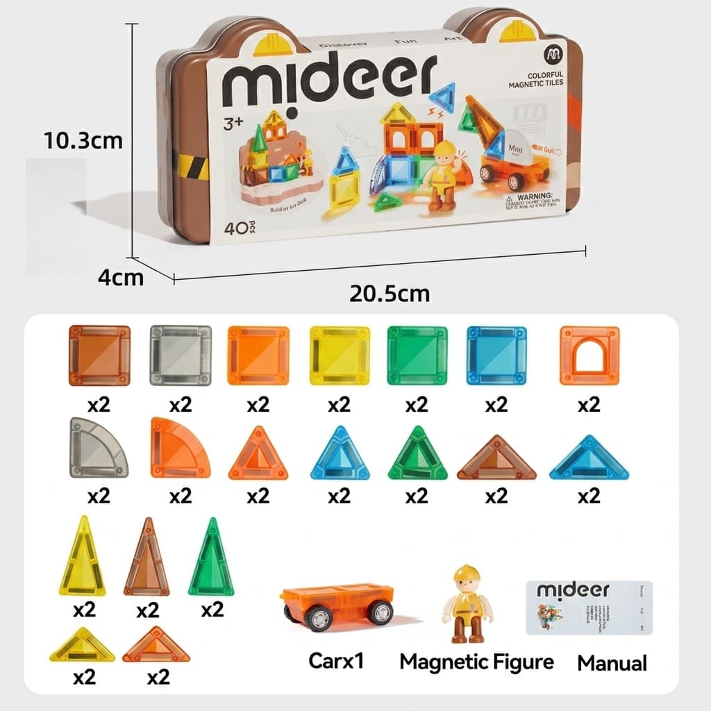 Mideer Colorful Magnetic Tiles - Junior Engineer Mini Tiles - View 1